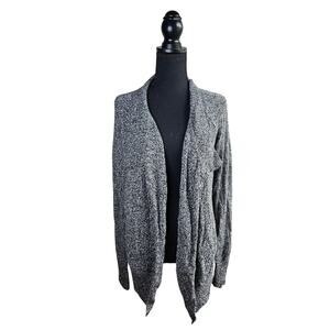 🦃 Lou & Grey Merino Wool Blend Draped Open Cardigan Black White Speckled Sm